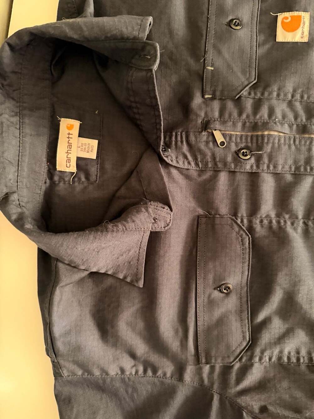 Carhartt Men's Short Sleeve Button Up Work Shirt W/ Zip Pocket Navy Blue Size L - Picture 4 of 8